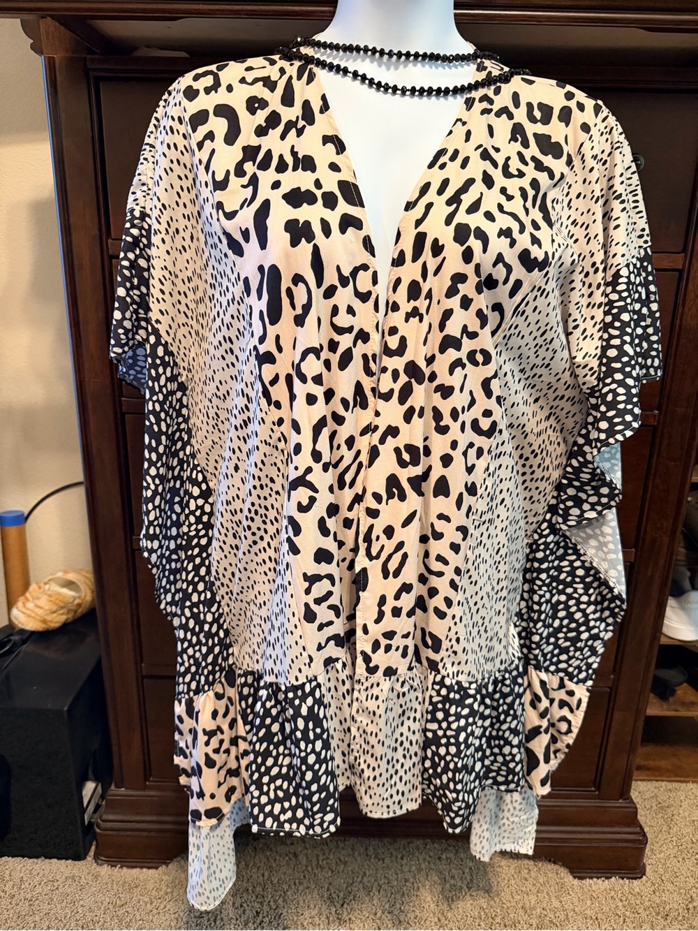 Soft Pink and Black Animal Print Women’s kimono style jacket